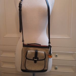 Dooney & Bourke Vintage Crossbody Purse Canvas with Logo Leather Trim
